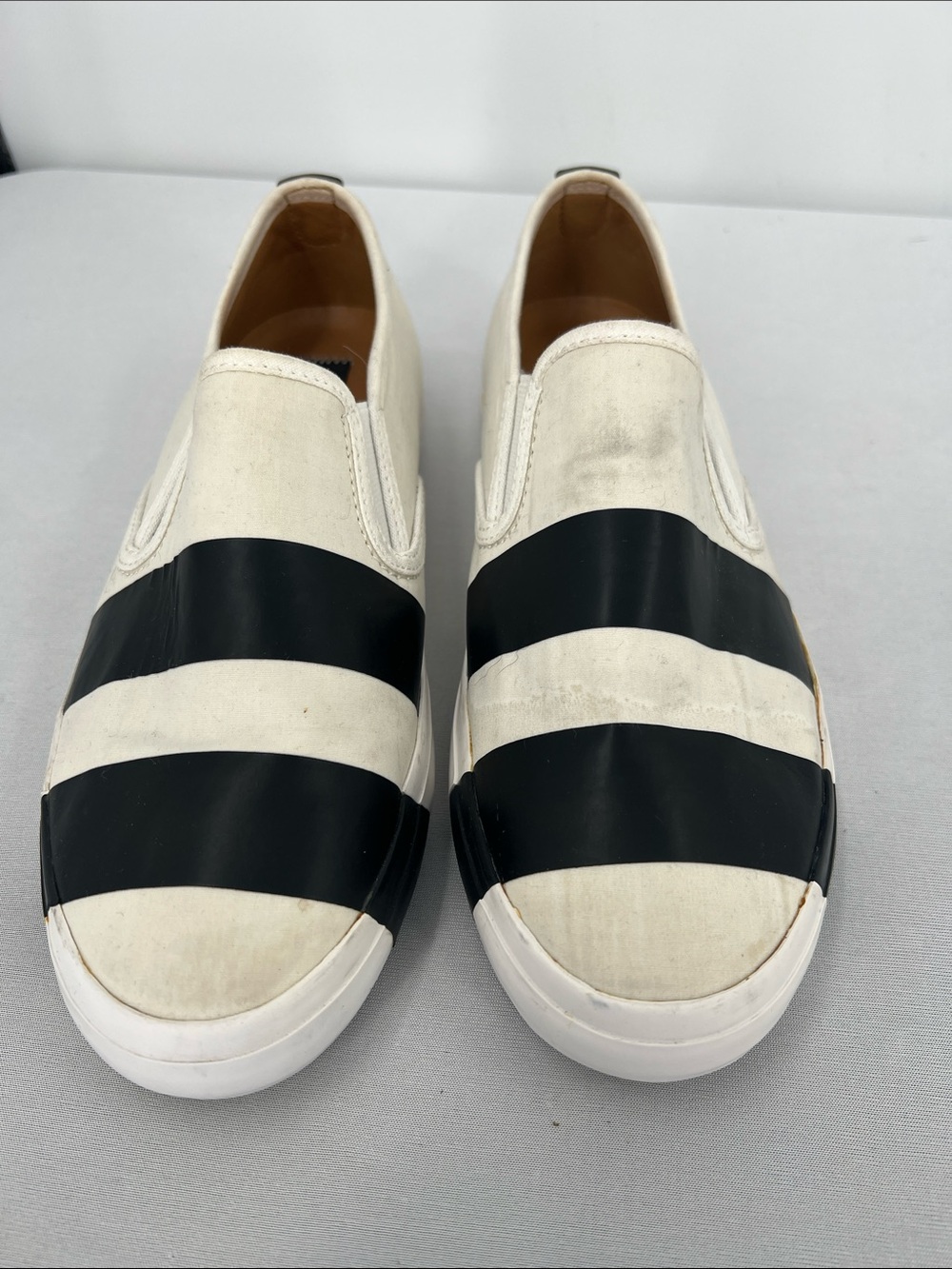 Canvas Slip-On Flats with Black Stripe Detail